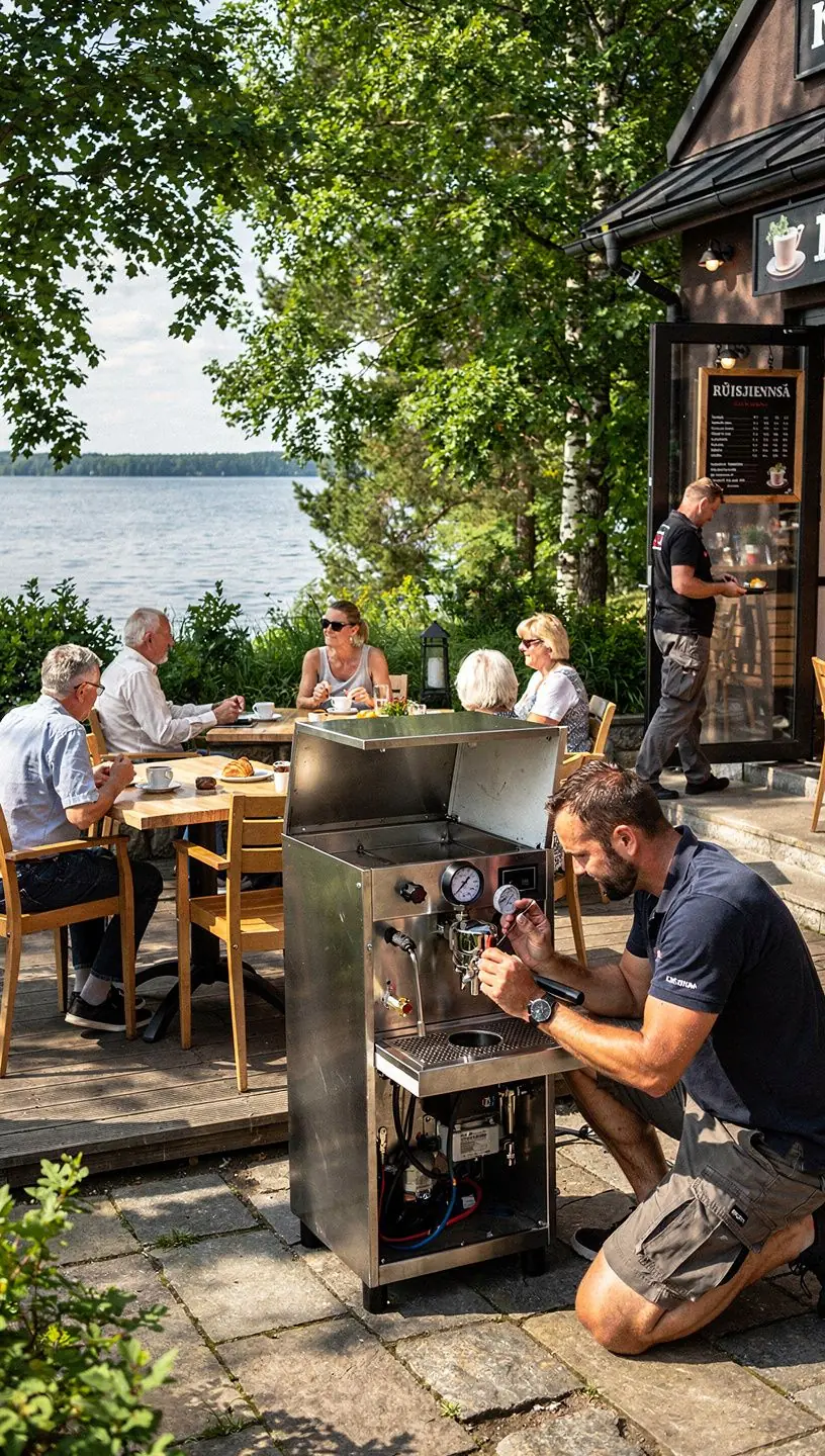 Barista aprīkojuma kalibrēšana un apkopes process.